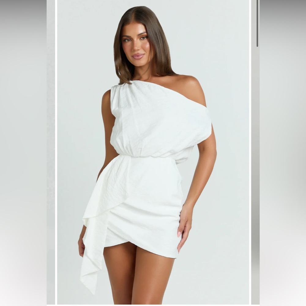 Showpo White One-Shoulder Asymmetrical Mini Dress